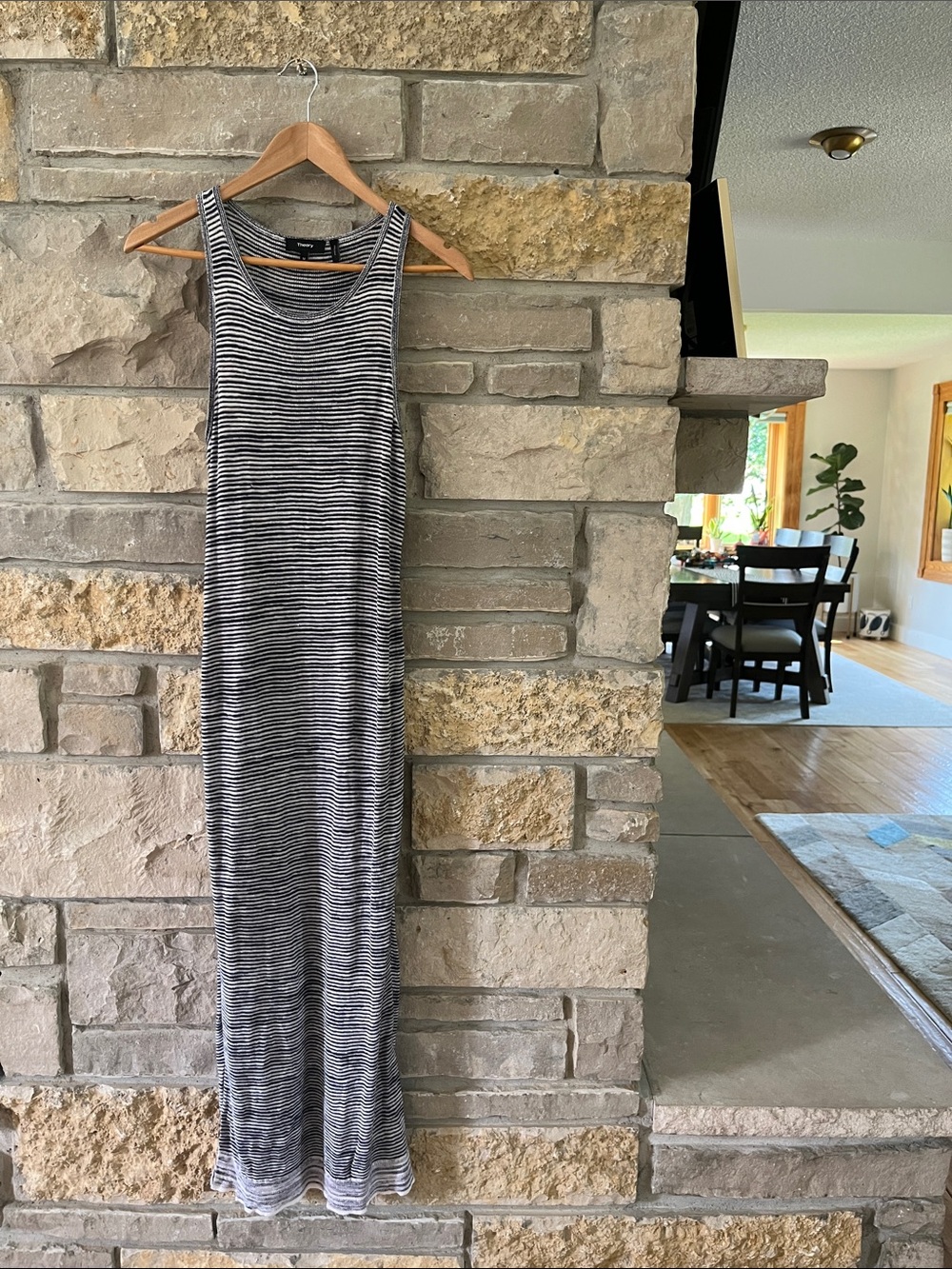 Theory Navy and White Striped Knit Maxi Dress Size Medium